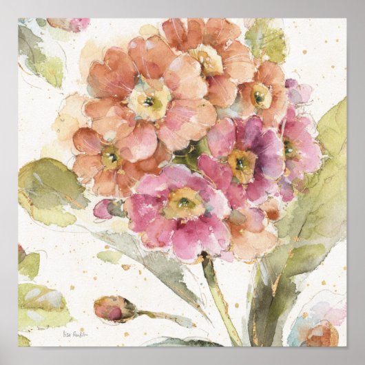 ピンクとオレンジのプリムローズ ポスター (正面)