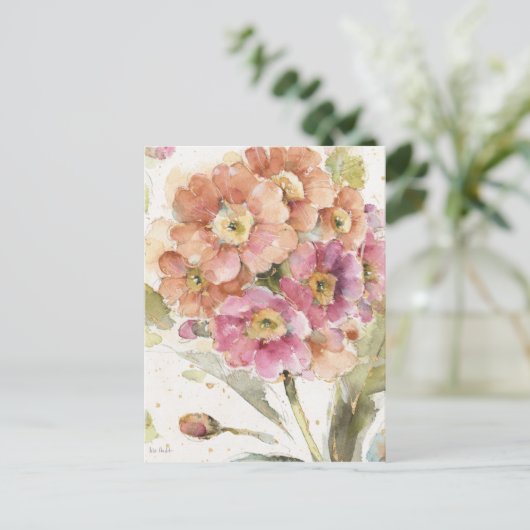 ピンクとオレンジのプリムローズ ポストカード (スタンド正面)