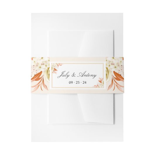 ピンクとオレンジのボヘミアンスタイルのトレンディーな結婚式 招待状ベリーバンド (正面例)