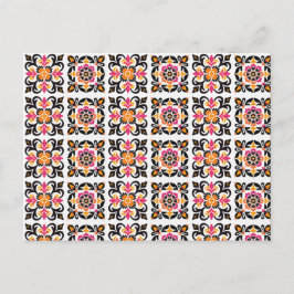 ピンクとオレンジのメキシコフォークタイル ポストカード