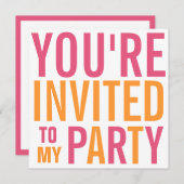 ピンクとオレンジのモダン ティーン ツイン パーティー 招待状 (正面/裏面)