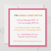 ピンクとオレンジのモダン ティーン ツイン パーティー 招待状 (裏面)