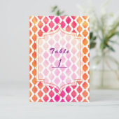 ピンクとオレンジのモロッコパーティテーマテーブルナンバー 招待状 (スタンド正面)