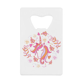 ピンクとオレンジのユニコーン クレジットカード栓抜き