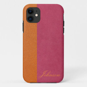 ピンクとオレンジのレザールック iPhone 11 ケース