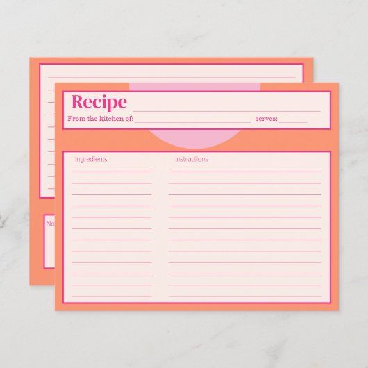ピンクとオレンジのレシピカード (正面/裏面)