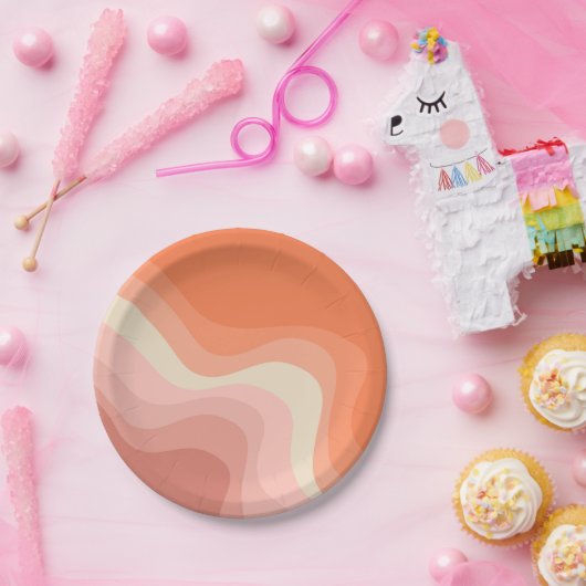 ピンクとオレンジのレトロなスタイル波 ペーパープレート (パーティー)