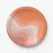 ピンクとオレンジのレトロなスタイル波 ペーパープレート (正面)