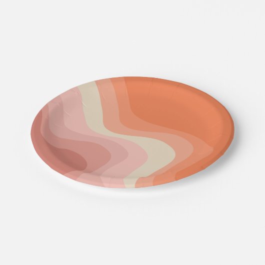 ピンクとオレンジのレトロなスタイル波 ペーパープレート (アングル)