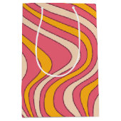 ピンクとオレンジのレトロなスタイル波 ミディアムペーパーバッグ (正面)