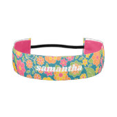 ピンクとオレンジのレトロな花の模様（名前あり） アスレチックヘッドバンド (正面)