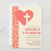ピンクとオレンジのレトロな花 女性のクリスチャン 招待状 (正面)