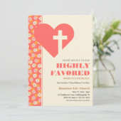 ピンクとオレンジのレトロな花 女性のクリスチャン 招待状 (スタンド正面)