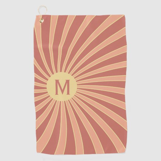 ピンクとオレンジのレトロスタイル日が差すことデザイン ゴルフタオル (正面)