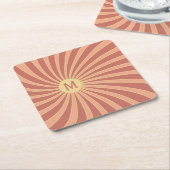 ピンクとオレンジのレトロスタイル日が差すことデザイン スクエアペーパーコースター (アングル)