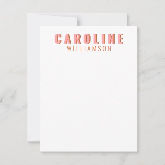 ピンクとオレンジのレトロタイポグラフィパーソナライズされた名 ノートカード (正面)