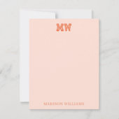 ピンクとオレンジのレトロタイポグラフィモノグラムイニシャル ノートカード (正面)