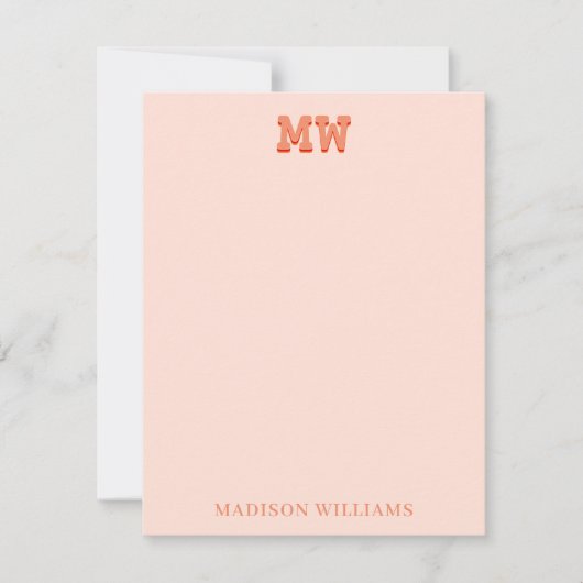 ピンクとオレンジのレトロタイポグラフィモノグラムイニシャル ノートカード (正面)
