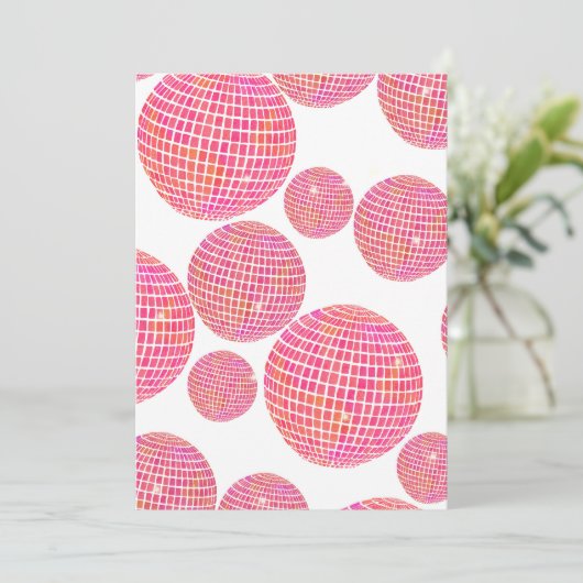 ピンクとオレンジのレトロディスコボール卒業パーティー 招待状 (スタンド正面)