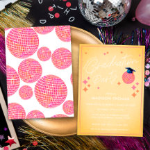 ピンクとオレンジのレトロディスコボール卒業パーティー