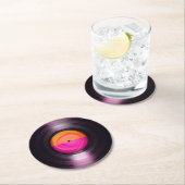 ピンクとオレンジのレトロレコード ラウンドペーパーコースター (インサイチュ)