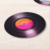 ピンクとオレンジのレトロレコード ラウンドペーパーコースター (アングル)