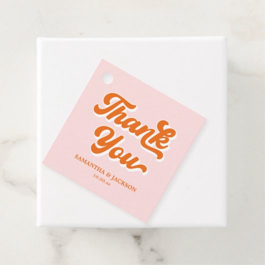 ピンクとオレンジのレトロ70sありがとうござ結婚う フェイバータグ (インサイチュ)