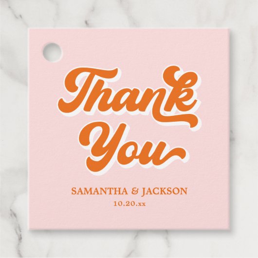 ピンクとオレンジのレトロ70sありがとうござ結婚う フェイバータグ (正面)