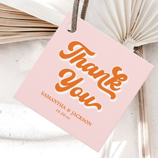 ピンクとオレンジのレトロ70sありがとうござ結婚う フェイバータグ