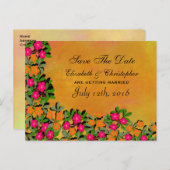 ピンクとオレンジのワイルドフラワーウェディング日付を保存 案内ポストカード (正面/裏面)