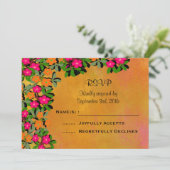 ピンクとオレンジのワイルドフラワーウェディングRSVP 招待状 (スタンド正面)
