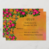 ピンクとオレンジのワイルドフラワーウェディングRSVP 招待状 (正面/裏面)