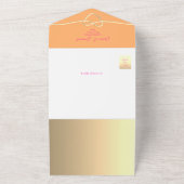 ピンクとオレンジの写真結婚のQRコード オールインワン招待状 (外側)