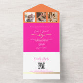 ピンクとオレンジの写真結婚のQRコード オールインワン招待状 (内側)