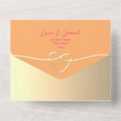 ピンクとオレンジの写真結婚のQRコード オールインワン招待状 (裏面)