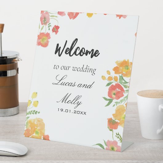 ピンクとオレンジの夏のフローラのペデスタルのサイン 台座サイン (インサイチュ)