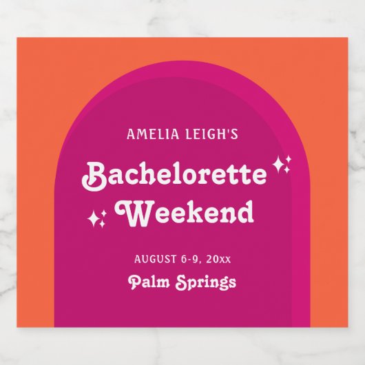 ピンクとオレンジの夕日レトロ独身最後の週末 スパークリングワインラベル (シングルラベル)