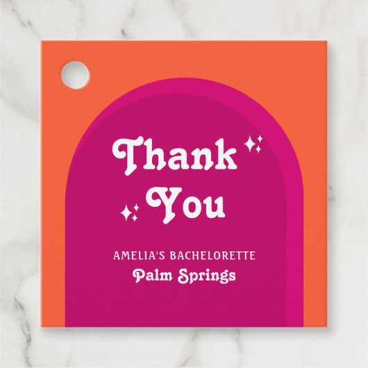 ピンクとオレンジの夕日レトロ独身最後の週末 フェイバータグ (正面)