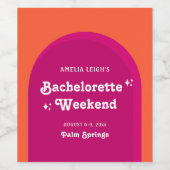 ピンクとオレンジの夕日レトロ独身最後の週末 ワインラベル (シングルラベル)