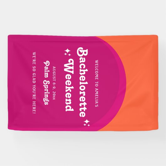 ピンクとオレンジの夕日レトロ独身最後の週末 横断幕 (横)