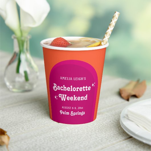 ピンクとオレンジの夕日レトロ独身最後の週末 紙コップ (インサイチュ)