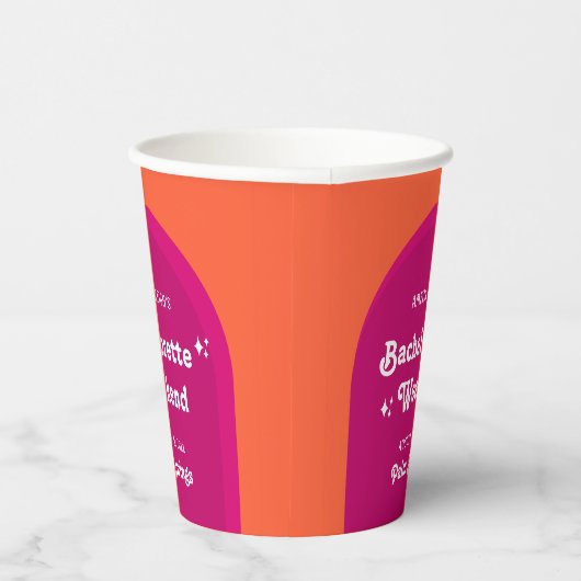 ピンクとオレンジの夕日レトロ独身最後の週末 紙コップ (右)