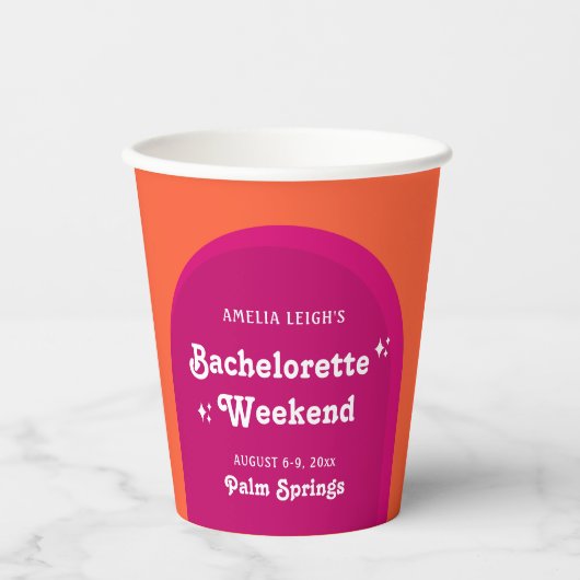 ピンクとオレンジの夕日レトロ独身最後の週末 紙コップ (正面)