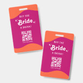 ピンクとオレンジの夕日レトロ 新婦にドリンクを買って バッジ (正面＆裏面)