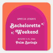 ピンクとオレンジの夕焼けレトロ独身最後の週末 スクエアシール (正面)