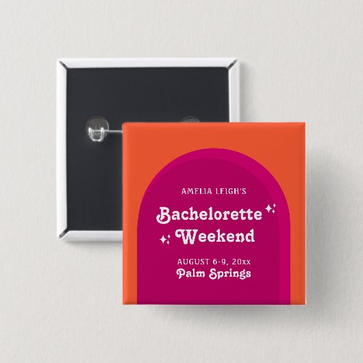 ピンクとオレンジの夕焼けレトロ独身最後の週末 缶バッジ (正面&裏面)