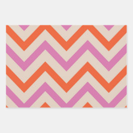 ピンクとオレンジの幾何学模様 ラッピングペーパーシート