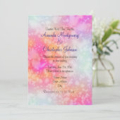 ピンクとオレンジの抽象的な水彩ウェディング 招待状 (スタンド正面)