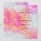ピンクとオレンジの抽象的な水彩ウェディング 招待状 (正面/裏面)