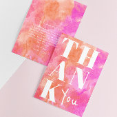ピンクとオレンジの抽象芸術のはっきりした水の色結婚 サンキューカード